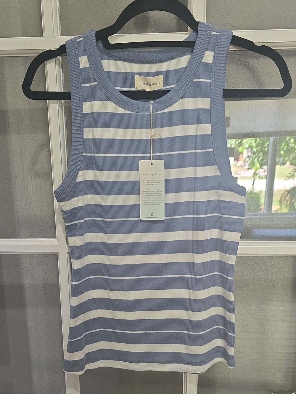 Thread & Supply Light Blue and White Striped Ribbed Tank